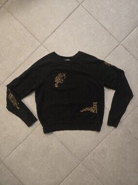 Anthropologie Black Sweatshirt with Gold Tiger Motifs